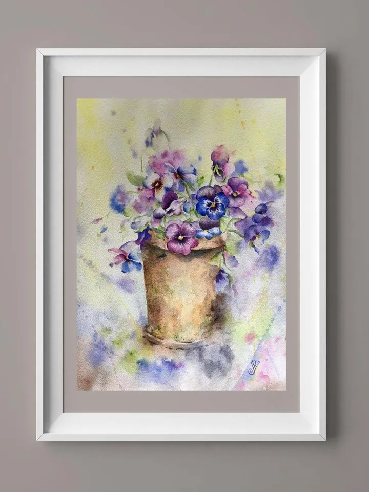 Pansies Painting Original Flowers Wall Art Floral Watercolor Pansies Art