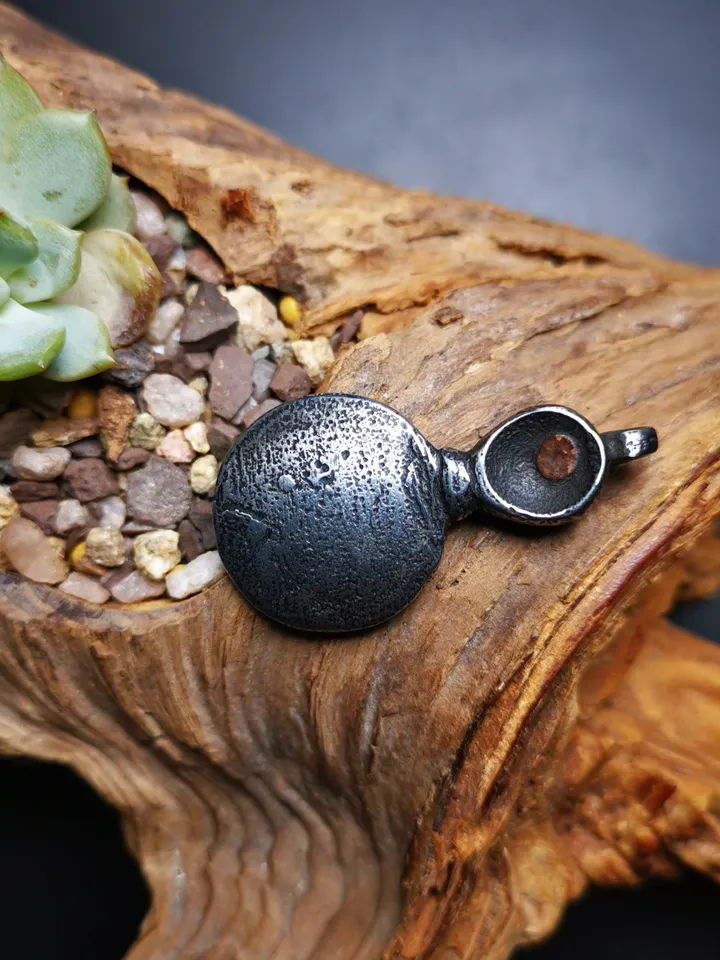 Gandhanra Handmade Buddhist Amulet,Skull Sītavana and Flame Pendant,Cold Iron inlaid Copper