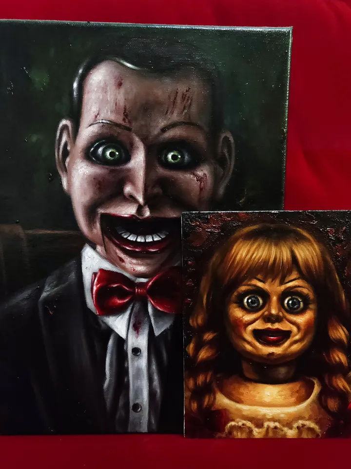 Original Oil painting Annabelle doll horrorart