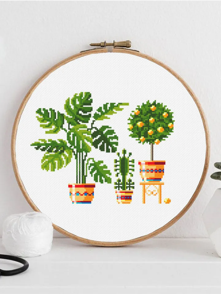 Home plants cross stitch pattern download PDF Floral cross stitch chart, Easy small cross stitch sampler, Monstera leaf, Lemon Tree #P16