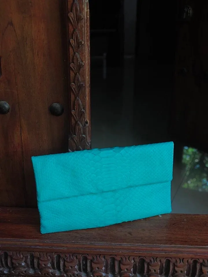 Genuine python skin turquise clutch handmade, classy elegant leather clutch, bag free shipping, clutch leather blue, small clutch snakeskin