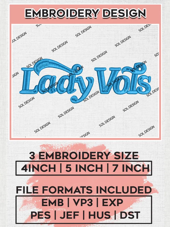 NCAA Lady Vols Team Writing Logo Embroidery Design Files, NCAA Tennessee Volunteers Machine Embroidery, NCAA Teams, Game Day, 3 sizes, NCAA Machine embroidery designs, Digital Download