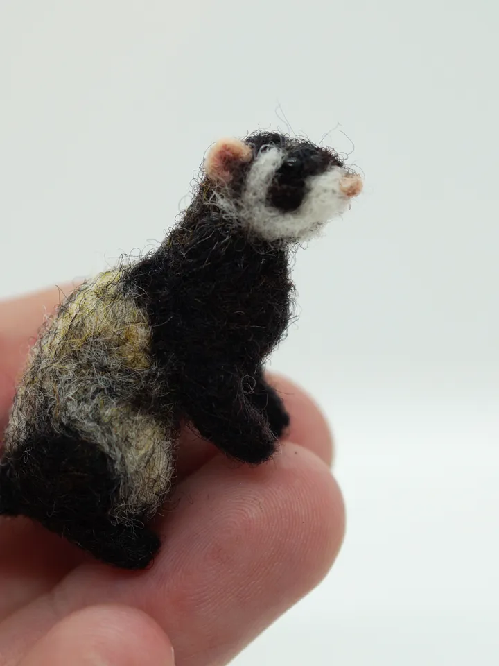 Needle felted ferret miniature, tiny ferret portrait, pet portrait, ferret figurine