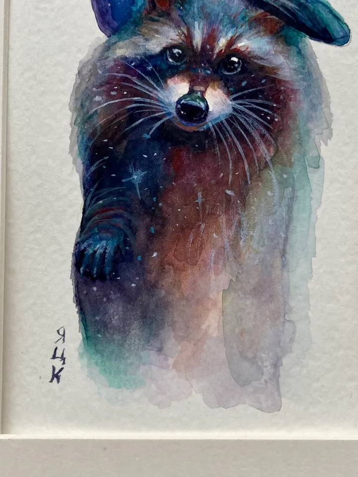 Raccoon Painting Original Watercolor Painting Raccoon Gift Small Animal Art Raccoon Illustration Witch Raccoon