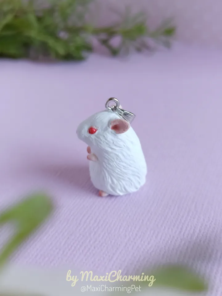 White Syrian hamster red eyes necklace