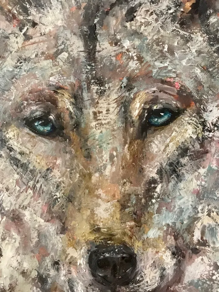 NEW ANIMALS COLLECTION.Wolf original textured oil painting on canvas,wild animals art,kids room decoration,one of a kind ,unique gift.