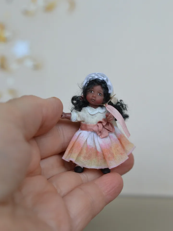 Miniature doll in 24th scales. Handmade doll toy. Miniature for dollhouse.