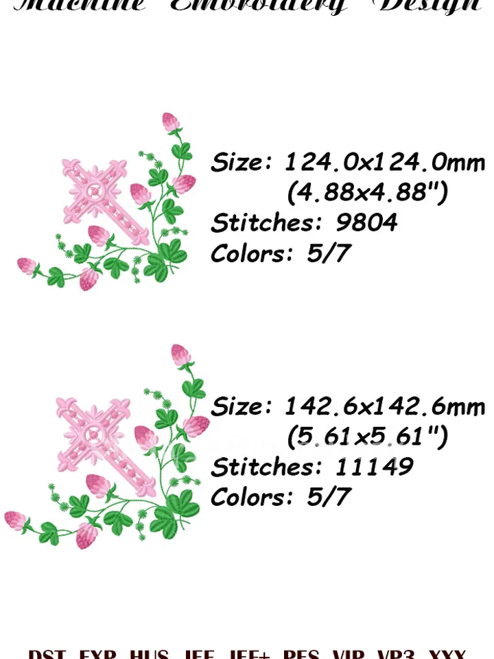 Graceful Cutwork Cross with Blooming Clover embroidery design