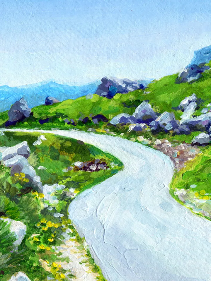 Mountain landscape, Mountain road, Montenegro, Original 20x30cm acrylic painting