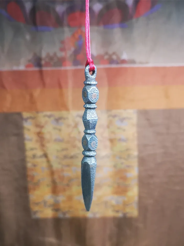 Gandhanra Handmade Tibetan Amulet ,Kila(Dorje Phurba) , Trantic Buddhism Ritual Implement Pendant,Made of Cold Iron,4.0"