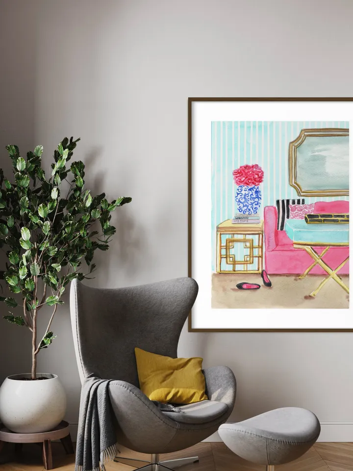 Chinoiserie Interior Painting Print, Ginger Jar Print, Sketch Art, Chinoiserie Chic Art, Pagoda Wall Art, Housewarming Gift, Sketch Art