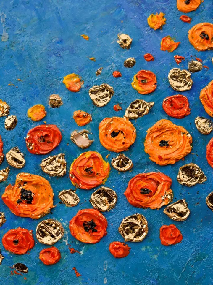 Poppy painting Flower Original Art 7 by 8 inch Orange Wildflowers Floral abstract artwork by Juliya JC