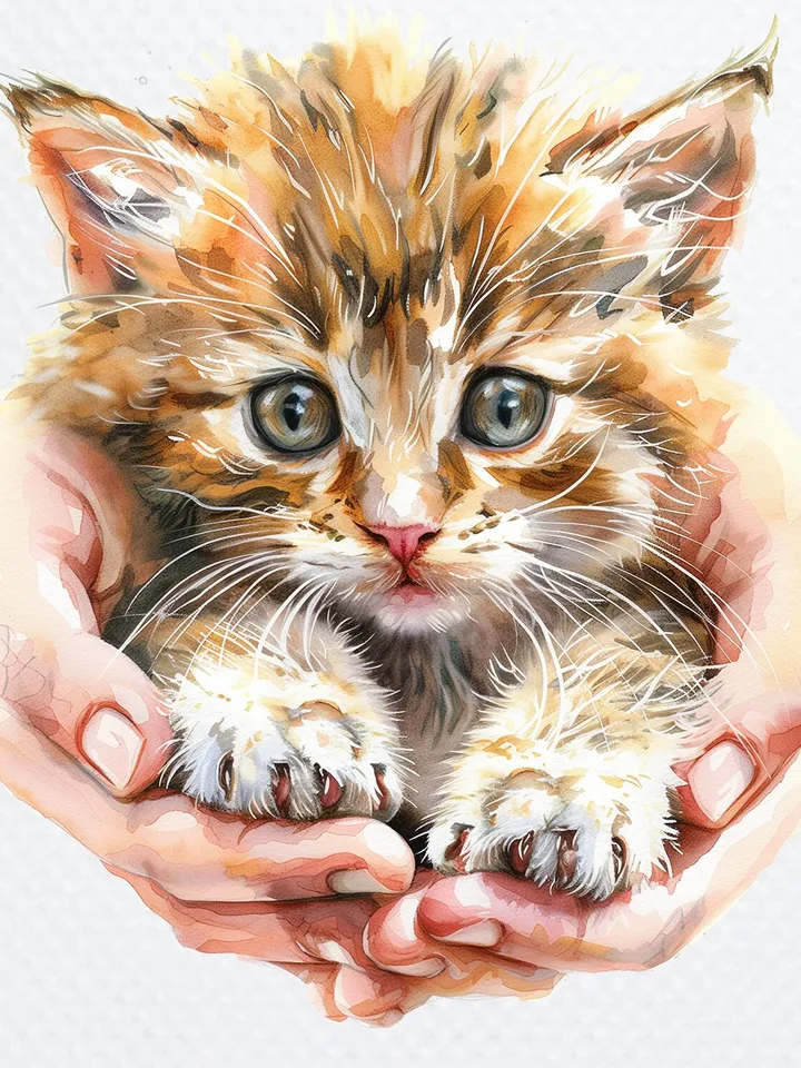 10 Fluffy Kitten in Hand PNG Clipart, Cute kitty Cat for sublimation, Printable Watercolor Cat clipart, Paper craft, junk journals