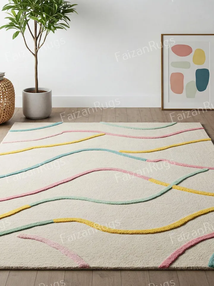 Multi-color rug, hand-tufted modern rug, handmade wool carving rug, large area rug, rugs for living room, bedroom rug, 8x10, 9x12, 10x14.