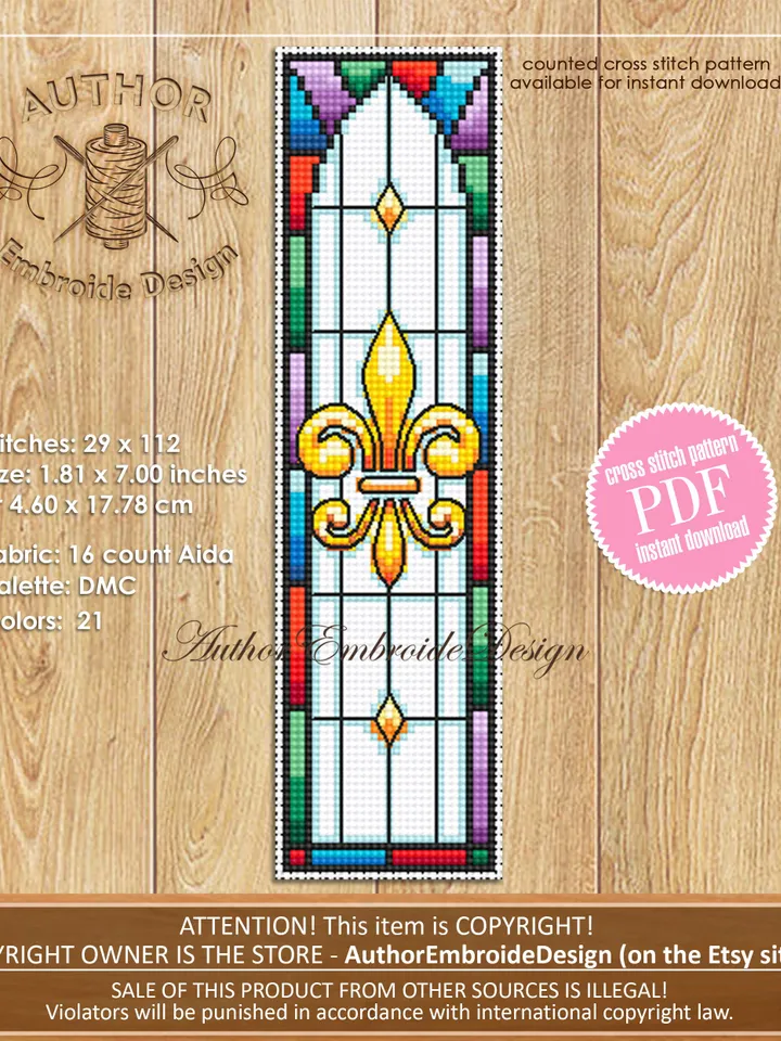 Stained glass Bookmark set cross stitch pattern download PDF Stained glass cross stitch chart, Flower bookmark pattern digital PDF #B300