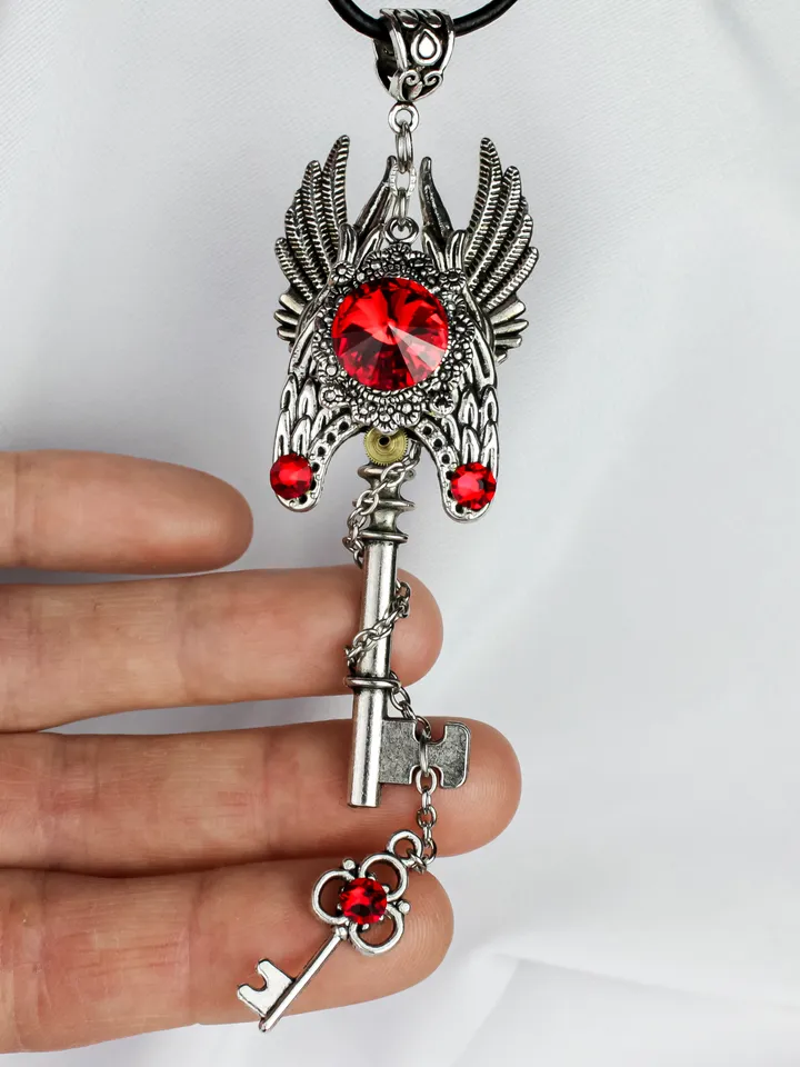 Vintage Gothic Key Pendant with Swarovski Crystals