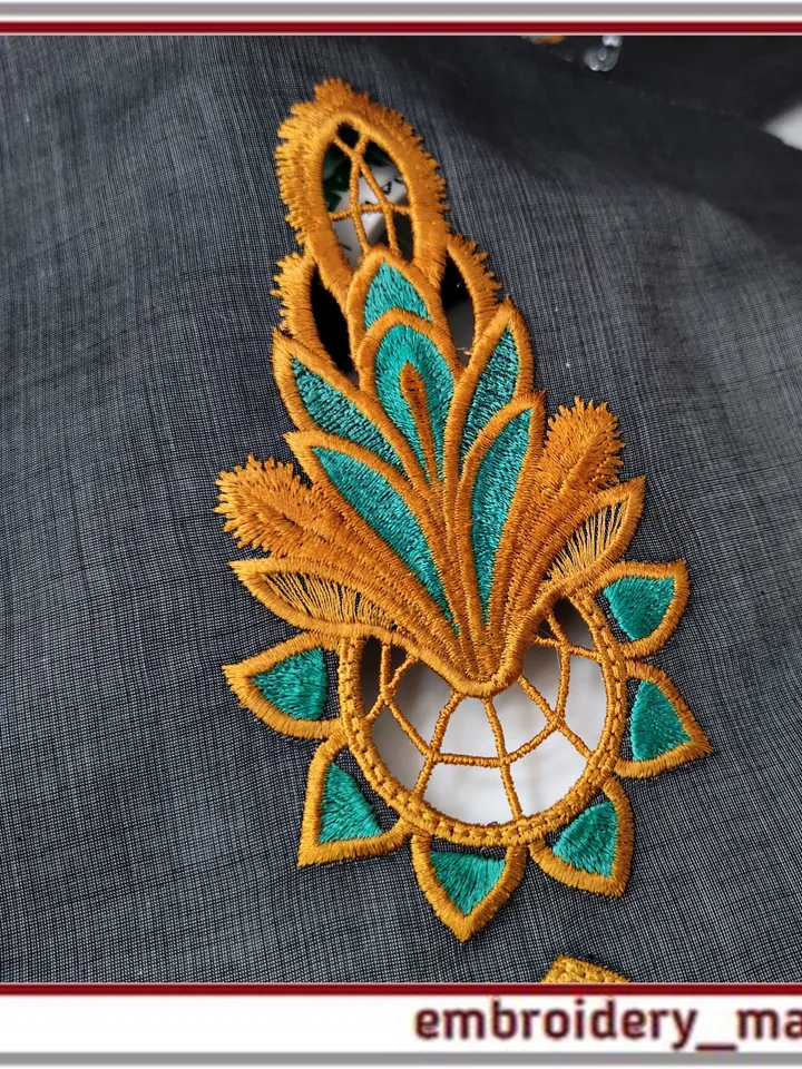 In the hoop Cutwork oriental style flowers, set of 6 elements Machine Embroidery Designs