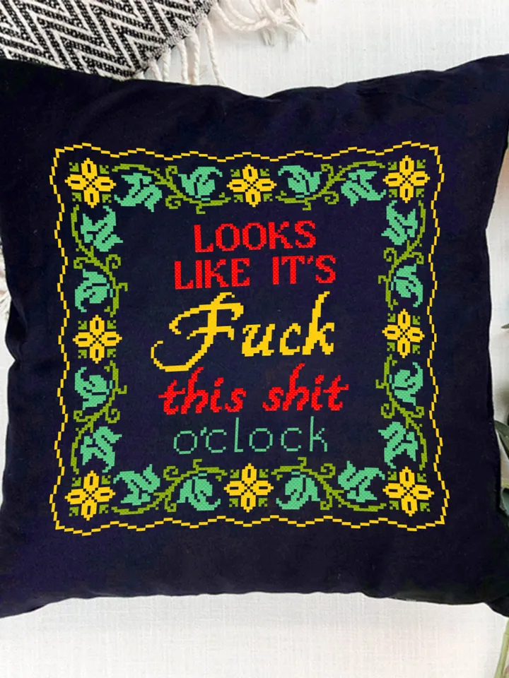 Framed quote cross stitch pattern download PDF, Looks like it is fuck this shit Floral frame cross stitch, Flower border cross stitch #Q13
