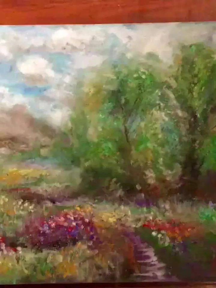 Original oil pastel and pan pastel painting on pastelmat,semi abstract landscape painting, wall art,fields,mountains ,sky,home decoration.