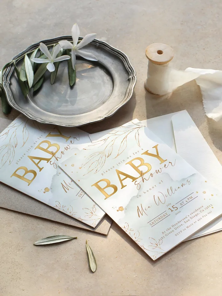 Gold Foil Baby Shower Invitation; Autumn Baby Shower Invitation; new 2022 baby shower invite; editable neutral baby shower; instant download