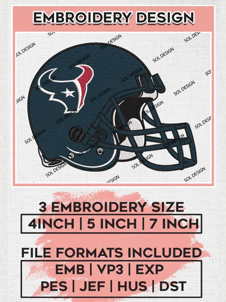NFL Houston Texans Helmet Embroidery Design Files, NFL Texans, NFL Embroidery Designs, NFL Houston Texans Machine Embroidery Design, Digital Download