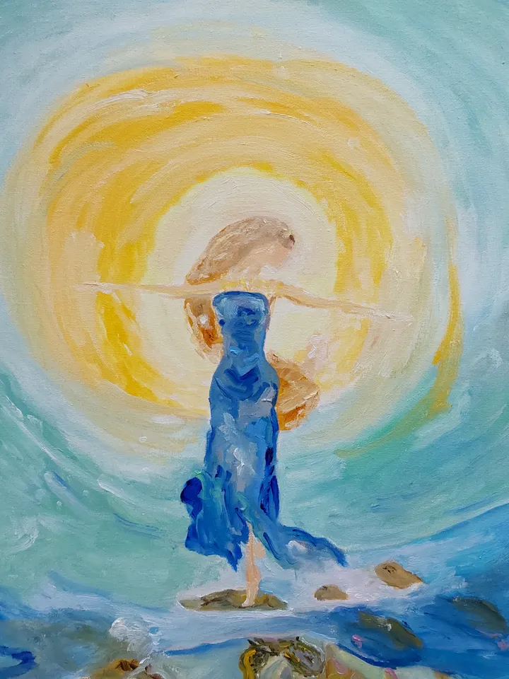 Oil painting on canvas 40x60cm (16x24 inches) "Dance with Turtles"