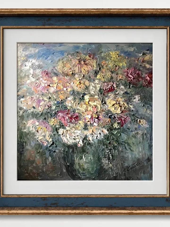 Chrysanthemums in a vase,original oil painting on canvas, abstract flowers painting, unique handmade painting,home decoration wall hanging