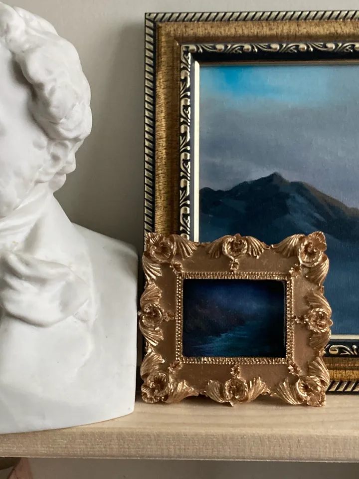 Small Landscape Oil Painting Framed Original Coast Painting Antique Ocean Art Gold Frame Tiny Paintings 3 x 4 Art