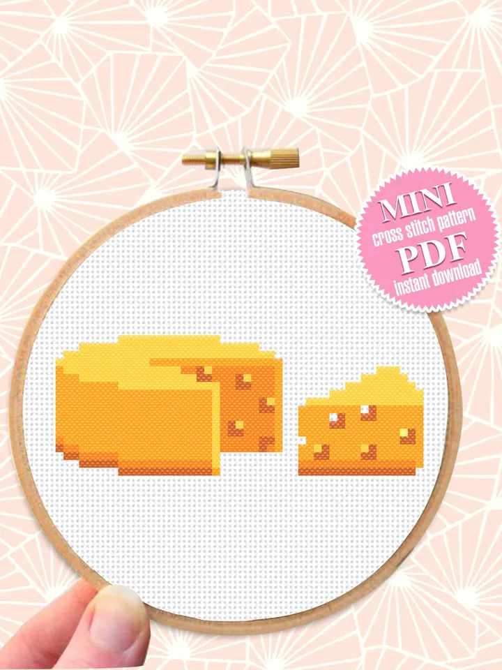 Cheese small cross stitch pattern PDF Mini cross stitch chart, Minimalistic food cross stitch Instant download PDF, Cheese lover gift #F13