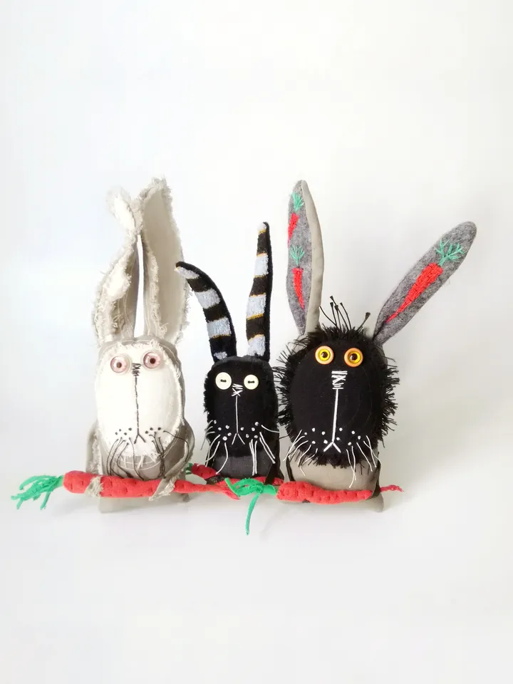 Unique Handmade Textile Art Bunnies - Charming One-of-a-Kind Creations. Handcrafted Interior Toys. Shop Our Collection of Eerie and Whimsical Dolls. FREE SHIPPING!