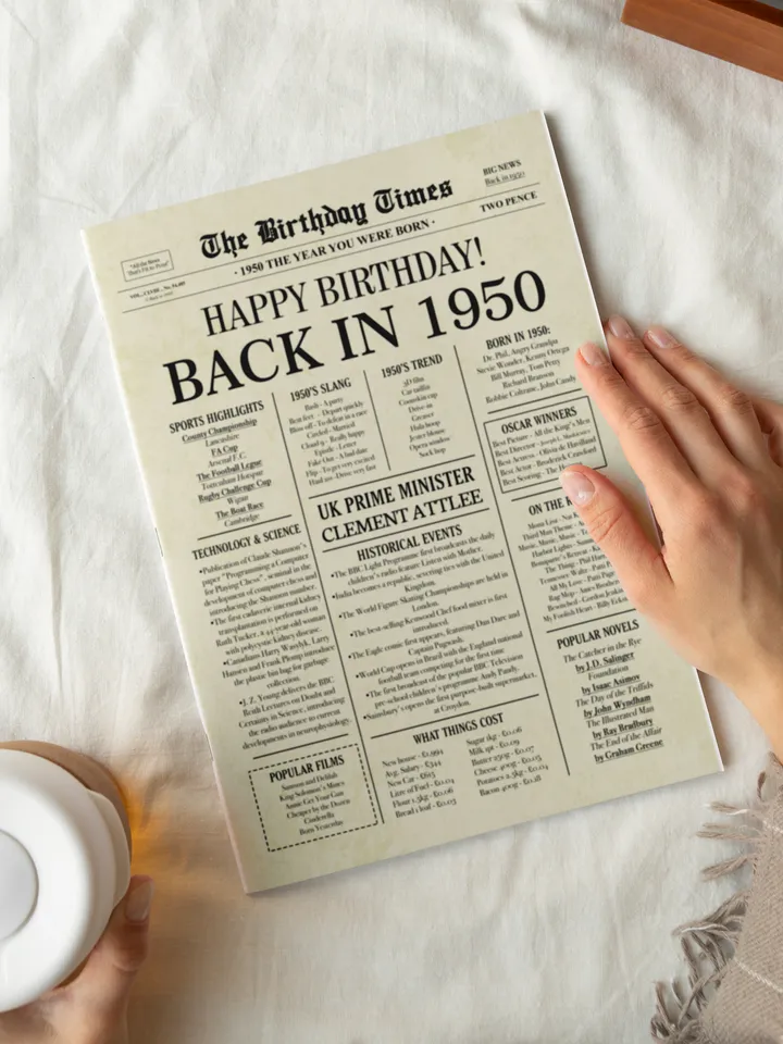 Back in 1950 United Kingdom | 75th Birthday Newspaper Sign | 1950 Birthday Poster UK | 75th Birthday Gift | 75 years ago back in 1950