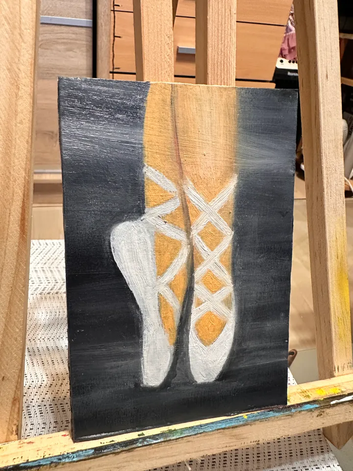 Oil Painting Women's Feet in Pointe Shoes Ballet Figurative Dance Art 15x10 cm 6x4 inches Cardboard Wall Decor Miniature Gift