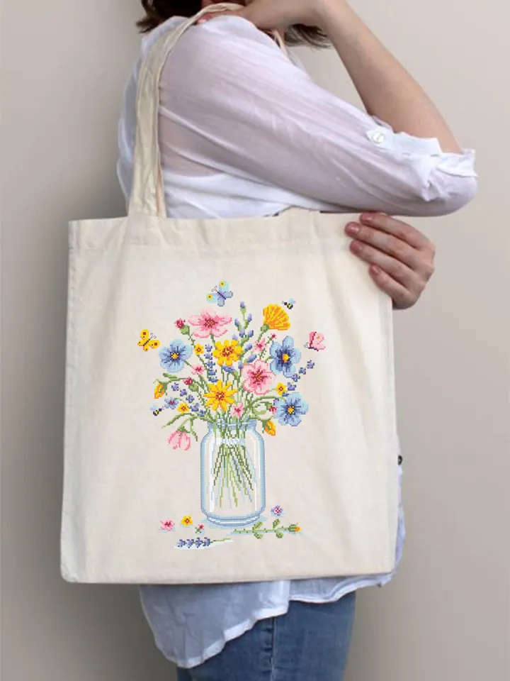 Wildflower bouquet cross stitch pattern PDF download Watercolor wildflowers cross stitch, Wild flowers in mason jar pattern digital PDF #P56