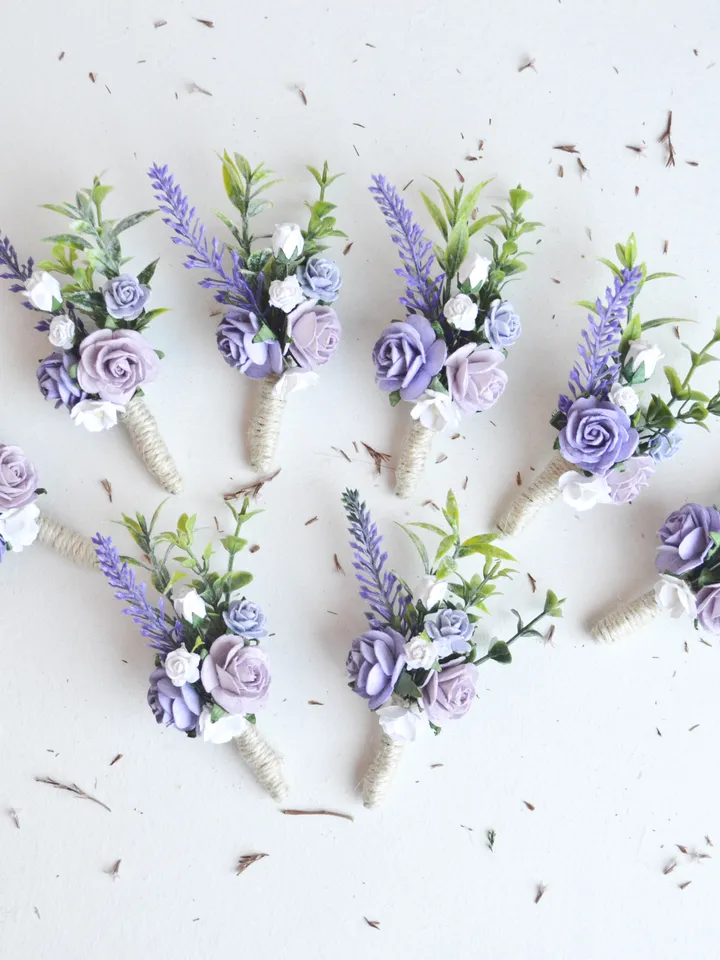 Lavender boutonniere, Purple rustic boutonniere, Pink white purple, Lavender wedding bouquet,Purple boutonniere,Lavender