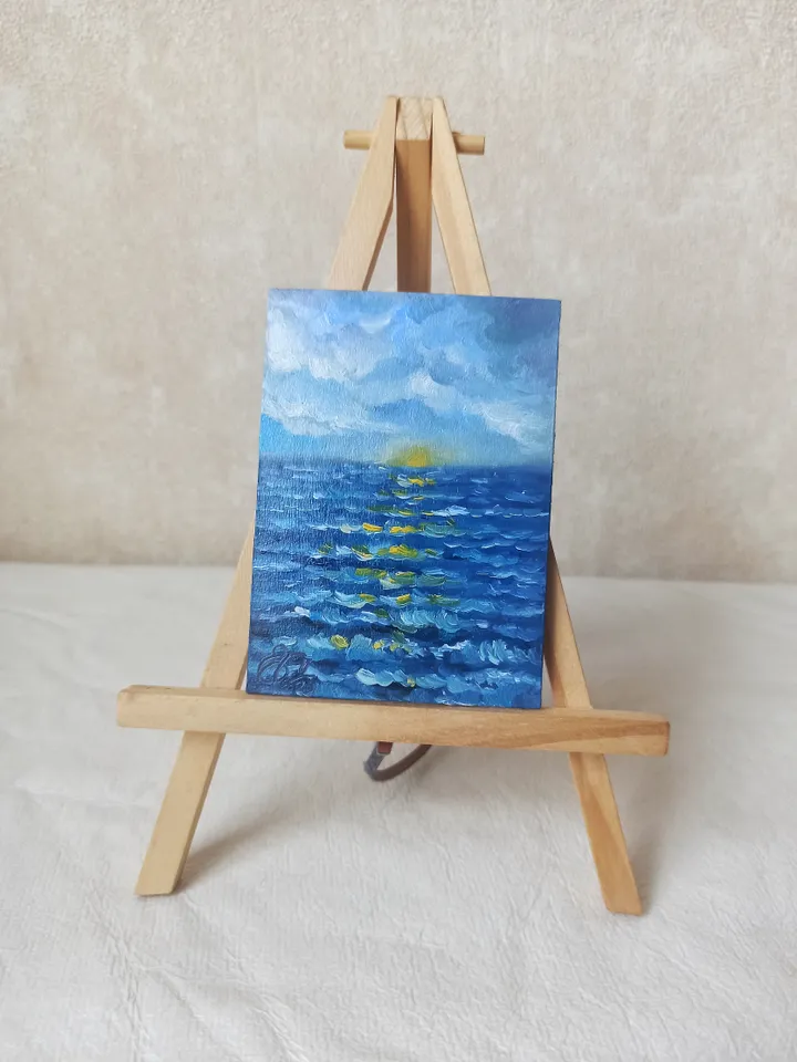 Original oil painting ACEO, Seascape #2, Miniature painting 2,5x3,5 in