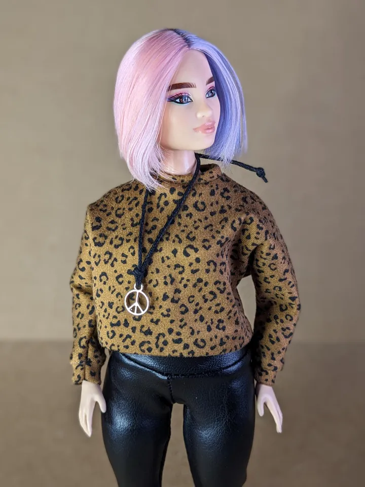 Handmade casual two-piece set (long-sleeved T-shirt and leggings) for 1/6 scale fashion female dolls