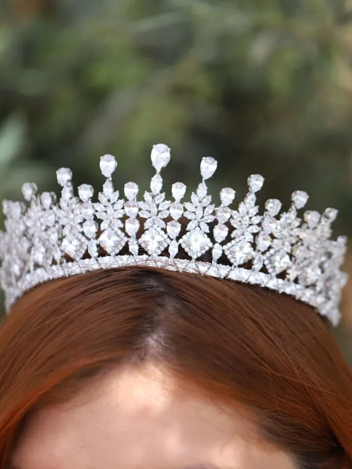 Art Deco Diamond Regal Bridal Crown , Vintage Style Swarovski Crystal Royal Wedding Tiara , Cubic Zirconia Princess Tiara , Hair Jewelry