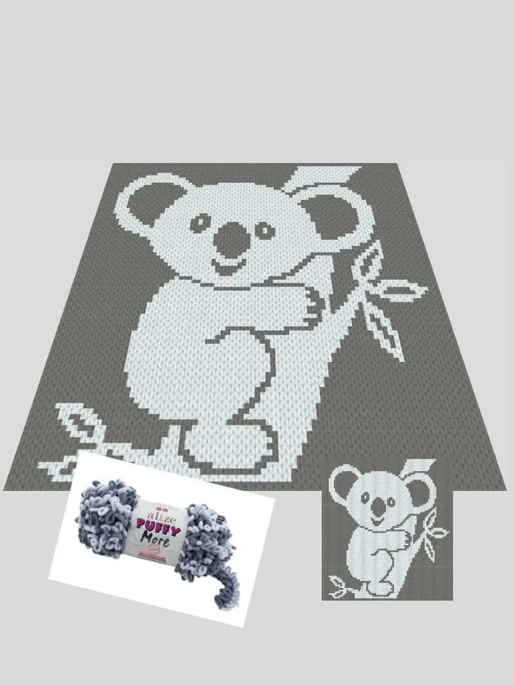 Loop yarn finger knitted Koala blanket pattern PDF