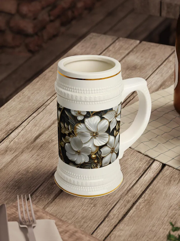Floral Beer Stein Mug | Elegant Drinkware | Perfect Gift for Beer Lovers | Home Bar Decor | Wedding Toasting | Celebrate Any Occasion