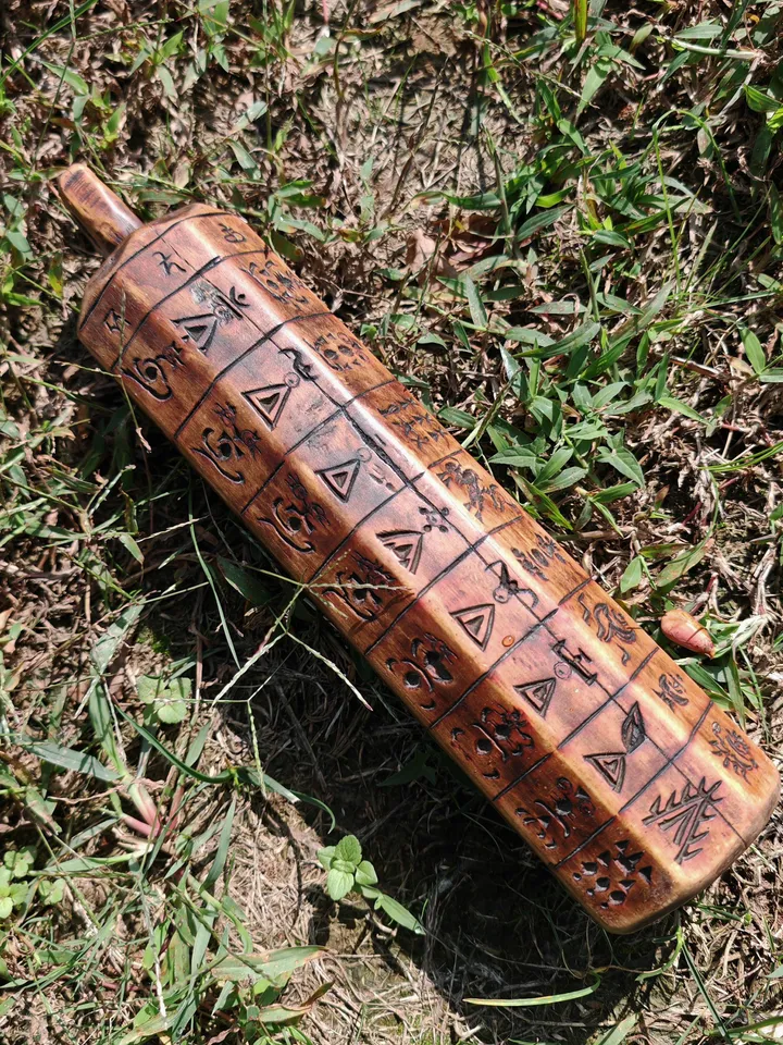 Gandhanra Antique Tibetan Buddhist Zanpar Wooden Mold Stick,Dharma Ritual Plate,Intricately Carved Esoteric Ritual Objects and protectors