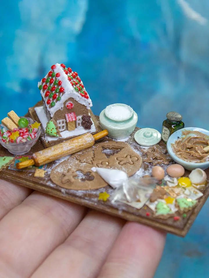 MINIATURE gingerbread house kit on a board 6