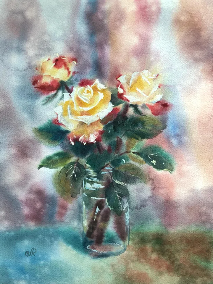 Roses Original Painting Flowers Watercolor Floral Wall Art Blooming Painting