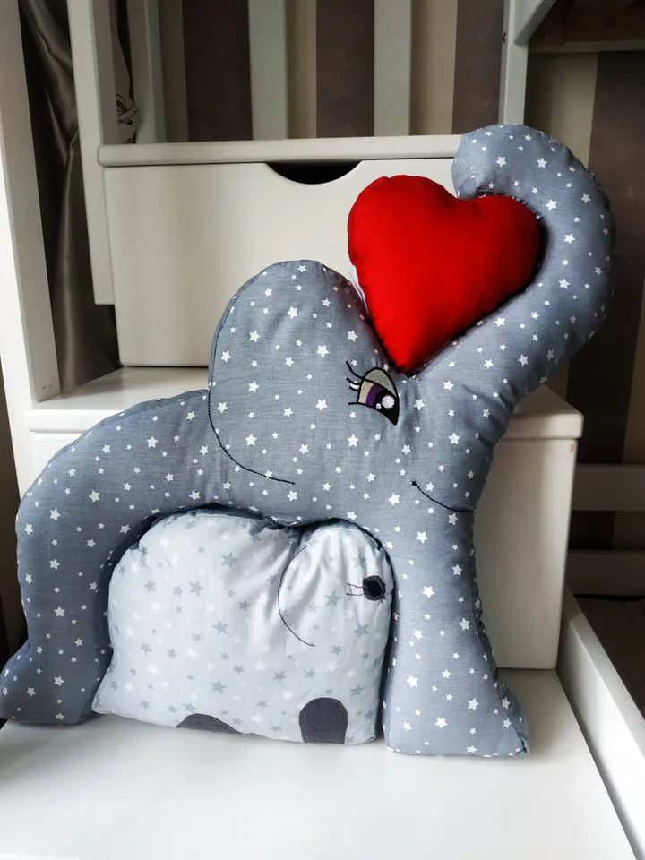 Elephant puzzle pillow, mom and baby elephant puzzle, personalized baby stuffed elephant, baby birth stat elephant