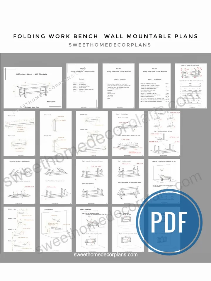 Diy folding work bench plans pdf. Folding craft table and garage table. Folding work bench - wall mountable plans. Wooden functional workbench for woodworking