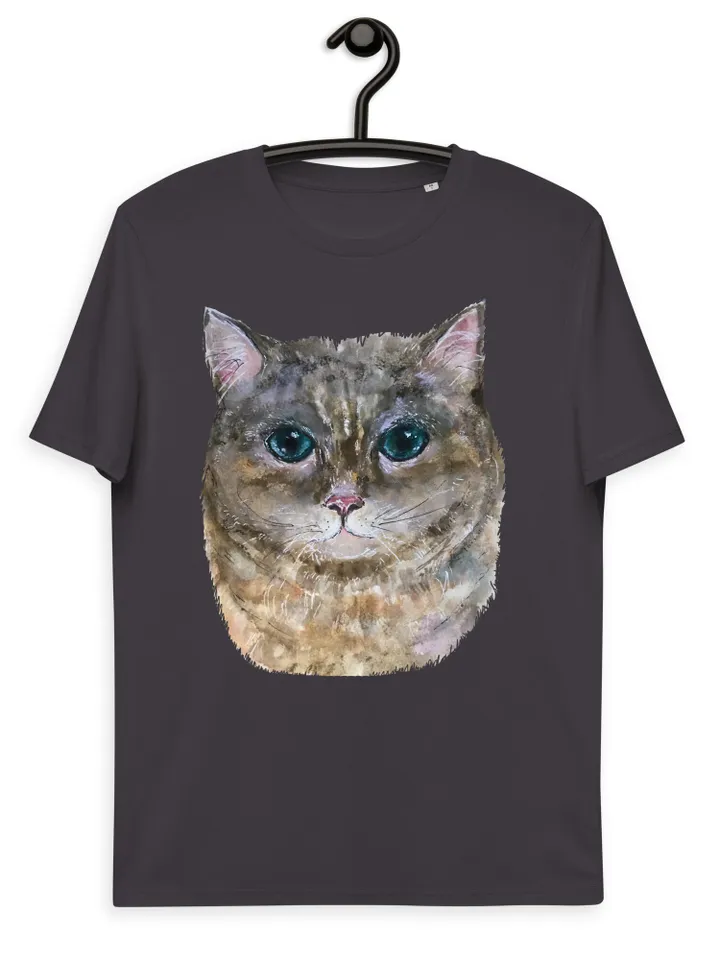 Cat t shirt,Grey cat Unisex organic cotton designer t-shirt made with my original watercolor painting,funny animals wearable gifts for her.