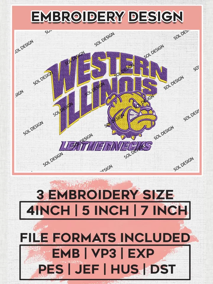 NCAA Western Illinois Leathernecks Team Logo Machine Embroidery Design, NCAA Western Illinois Team Design Design files, NCAA Team Embroidery Designs, NCAA Machine Embroidery Designs, Digital Download