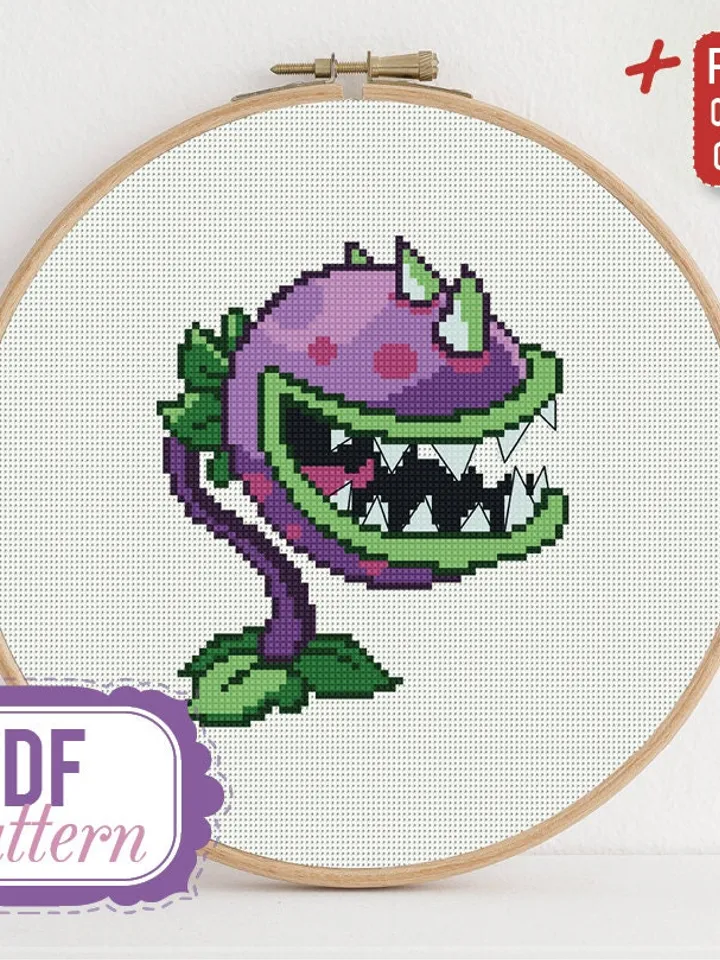 Cross stitch pattern Chomper Cross stitch pattern Plants vs Zombies PDF Format Instant Download Home decor Modern