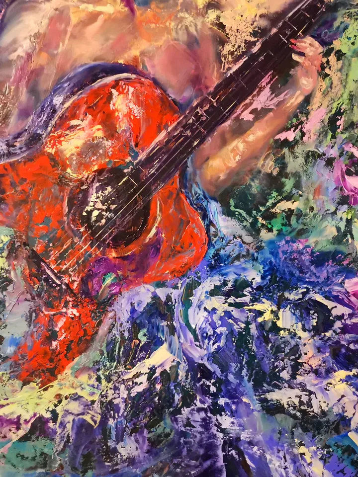 Guitar Girl Woman Art Original Large Oil Painting Soul Song Artist Svinar Oksana