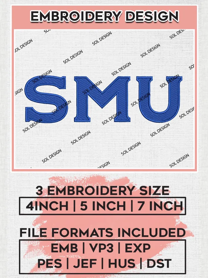 NCAA SMU Team Logo Embroidery Design Files, NCAA SMU Mustangs Machine Embroidery, NCAA Teams, 3 sizes, NCAA Machine embroidery designs, Digital Download