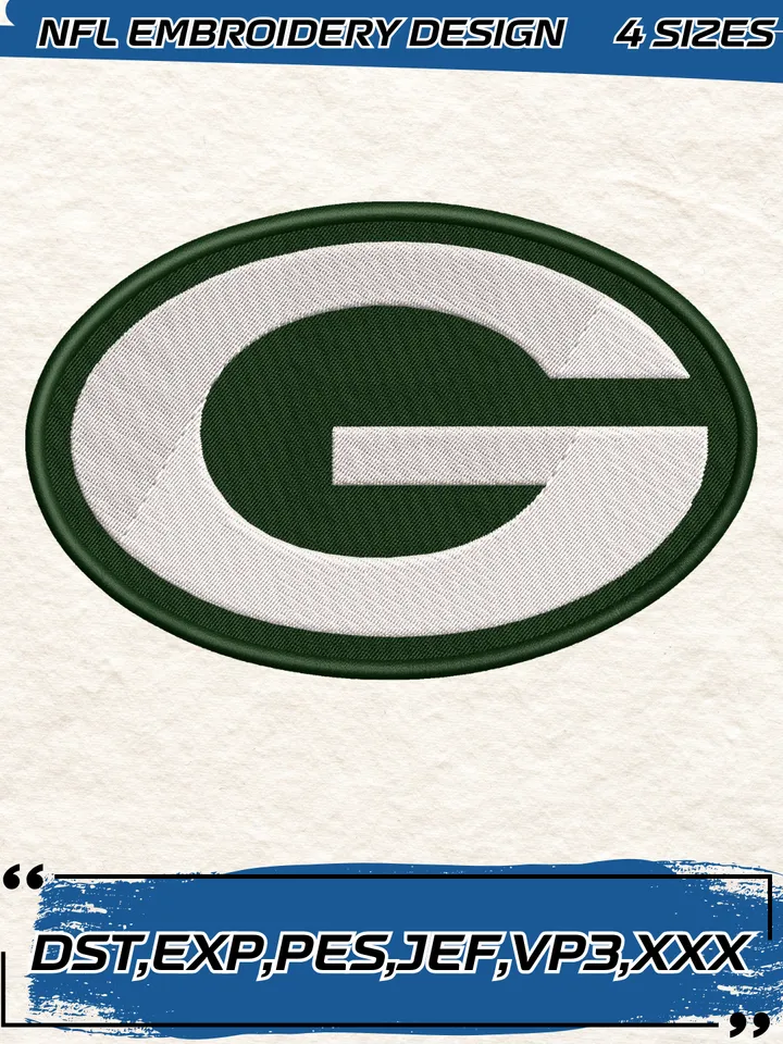 Green Bay Packers Alternate Logos Embroidery Design,NFL Logo Embroidery Design,Machine Embroidery Design File,4 Sizes, Digital Download